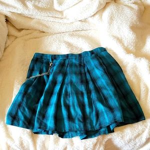 Teal plaid pleated skirt